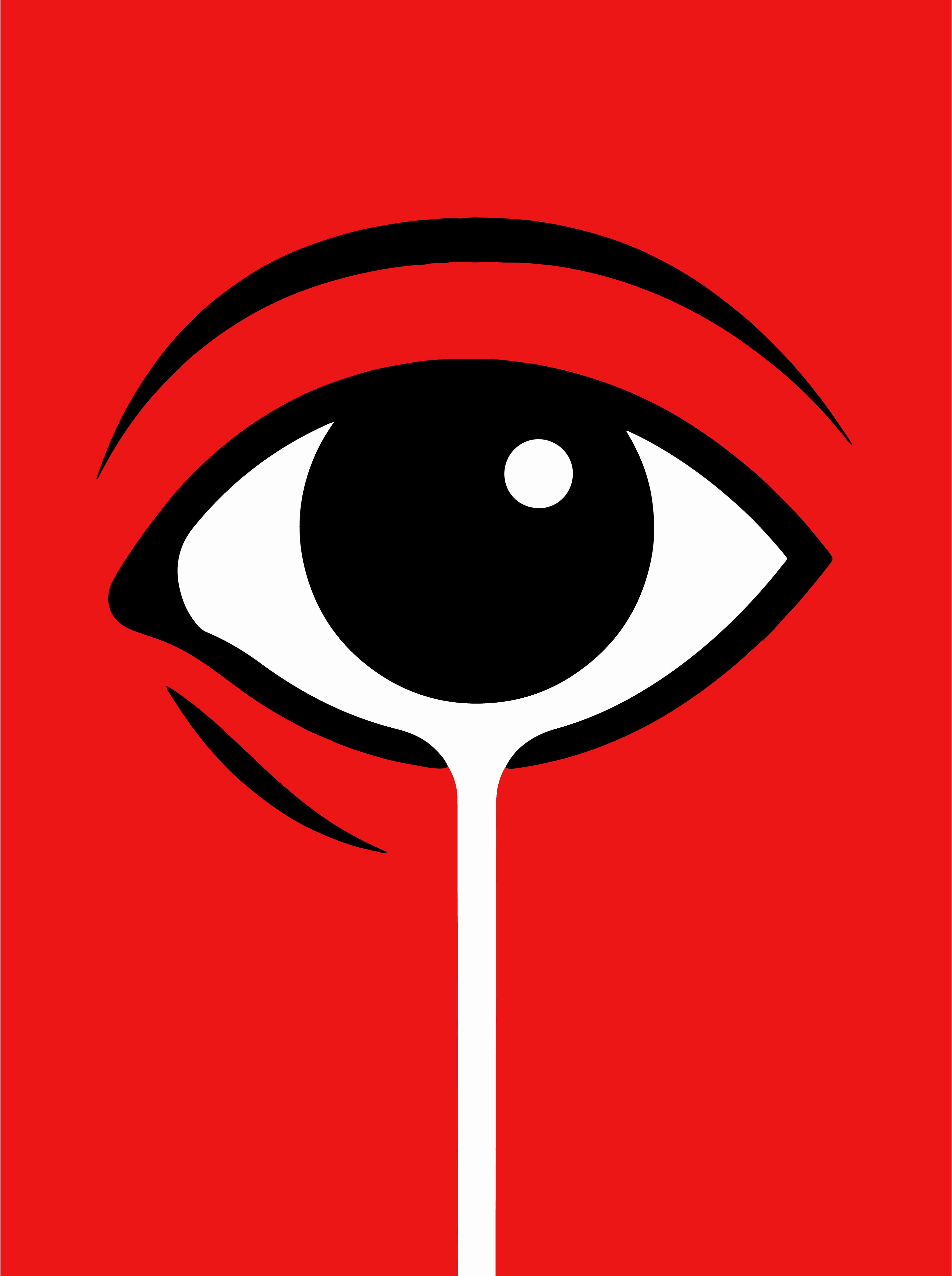 Stylized illustration of an eye crying a white tear on a red background